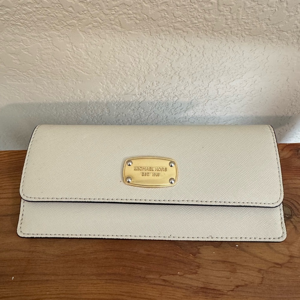 Michael Kors Long Ivory Wallet with Gold Accents